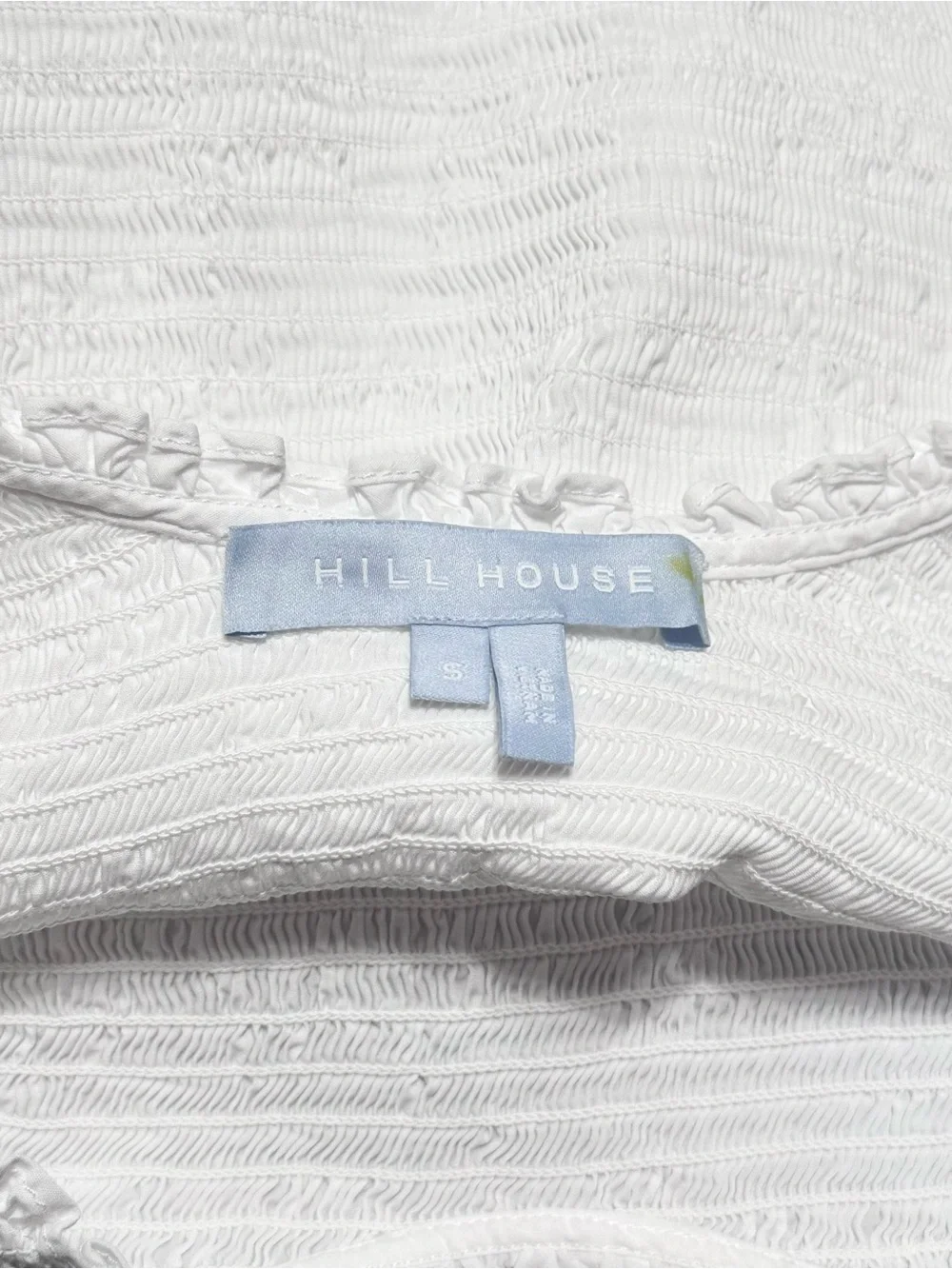 HILL HOUSE Puff Short Sleeve Ruffle Scoop Neck‎ Smocked Cropped Nap Top S